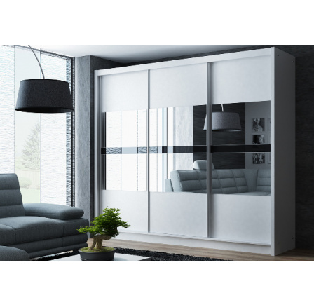 Šatní skříň BATUMI 250, bílá/grafitové zrcadlo/černé sklo Šatní skříň BATUMI 250, bílá/grafitové zrcadlo/černé sklo