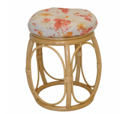 Ratanová taburetka široká medová polstr motiv květiny