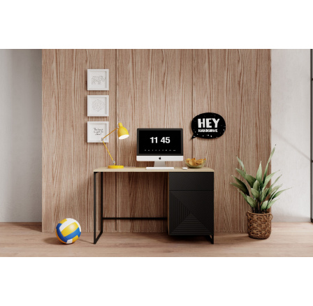 Psací stůl Asha, dub artisan / černý mat / černý rám