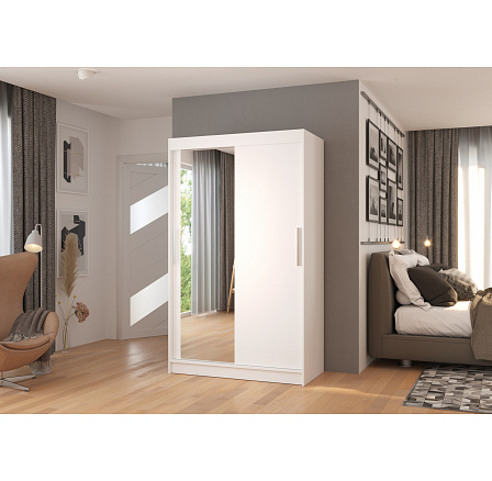 Posuvná skříň se zrcadlem BARIO 120 Bílá+Bílá