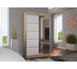 Šatní skříň s posuvnými dveřmi a zrcadlem NICEA 120 Sonoma+Bílá