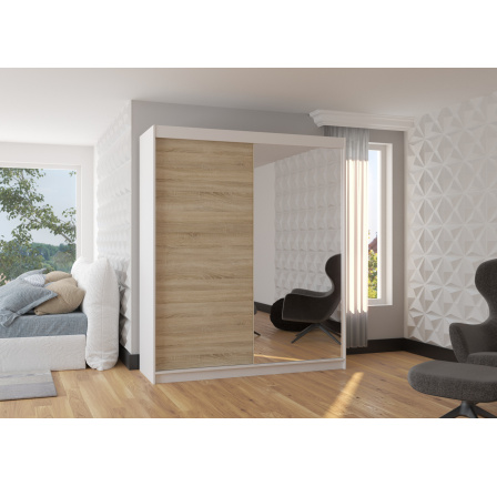 Posuvná skříň se zrcadlem VIKI 180 Bílá+Sonoma