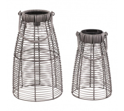 Lucerna - umělý ratan, kónická, LED osvětl., šedá, cena za sadu 2 ks