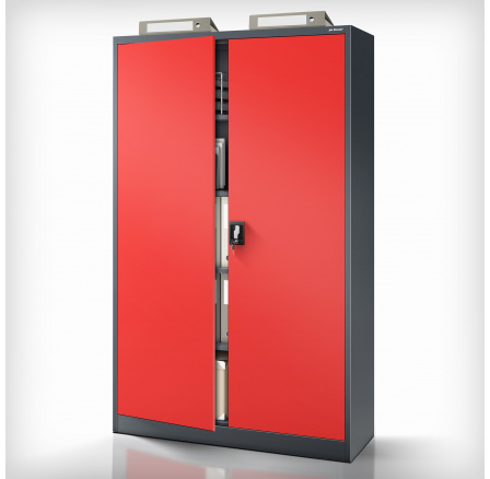 Kovová kancelářská skříň na dokumenty antracitovo-červená JAN II, 1150 x 1850 x 400 mm