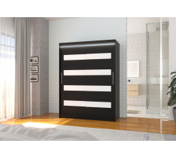 Posuvná skříň s lacobelem a LED osvětlením MARTINEZ 150 Černá+Bílý Lacobel