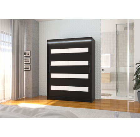 Posuvná skříň s lacobelem a LED osvětlením MARTINEZ 150 Černá+Bílý Lacobel