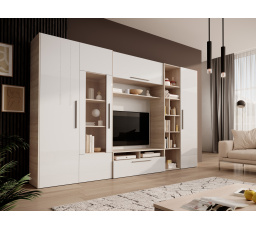 Obývací stěna SMERA White Shine+Sonoma