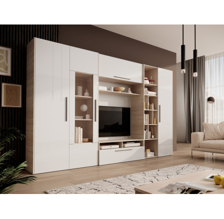 Obývací stěna SMERA White Shine+Sonoma