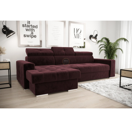 Rohová sedací souprava s funkcí spaní MARGO 160x250 - levá, Odtíny bordové