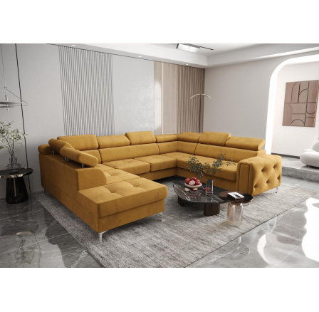 Rohová sedací souprava ORION MAX I s funkcí spaní 225X350X255 cm - žlutá , pravá
