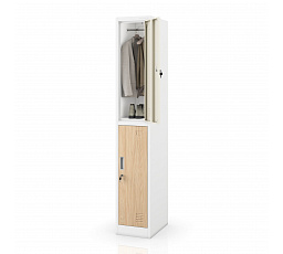 Šatní skříň BHP, zaměstnanecká, jednodílná, 2 přihrádky s tyčí, bílá/dub sonoma, 316,5x1850x450 mm: IGOR 1 Plus Eco Design