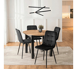 Sada Stůl HARRY 102-142 cm Dub Craft/Černý a 4 Židle PERU Černé