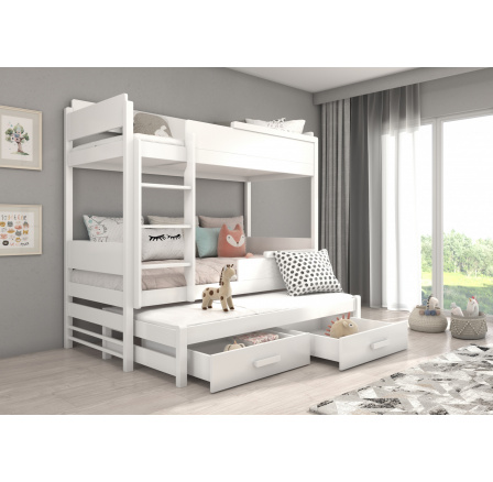 Třílůžková patrová postel QUEEN 200x90 Bílá+Bílá