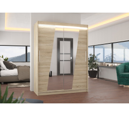 Posuvná skříň se zrcadlem a LED osvětlením BOLTON 150 Sonoma+Sonoma