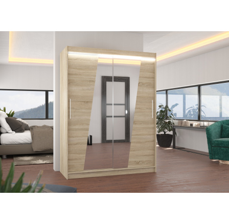 Posuvná skříň se zrcadlem a LED osvětlením BOLTON 150 Sonoma+Sonoma