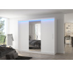 Posuvná skříň se zrcadlem a LED osvětlením DENIS 250 Bílá+Bílá