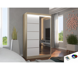 Posuvná skříň se zrcadlem a LED osvětlením NICEA 120 Sonoma+Bílá
