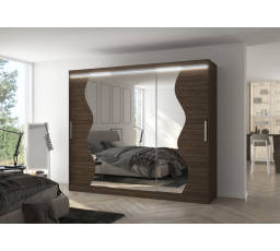 Posuvná skříň se zrcadlem a LED osvětlením SHARON 250 Choco+Choco