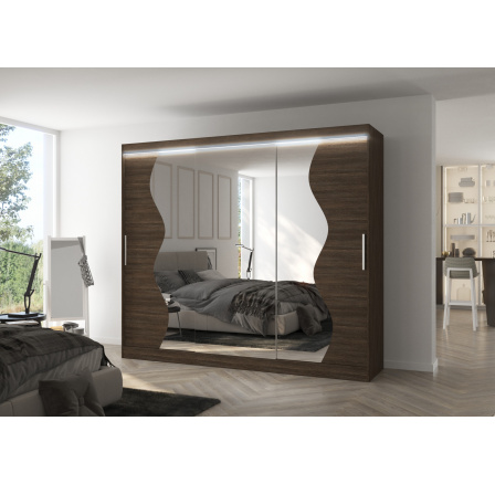 Posuvná skříň se zrcadlem a LED osvětlením SHARON 250 Choco+Choco