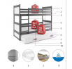 Dětská patrová postel RICO 3 s přistýlkou 90x200 cm, včetně matrací, Grafit/Bílá