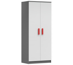 Šatní skříň 2D SMYK II - 06, Šedá/Bílá/Červená