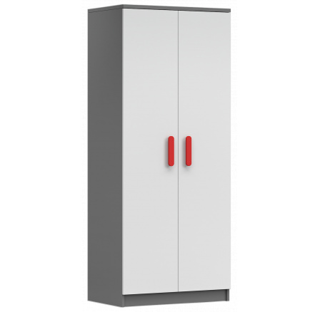 Šatní skříň 2D SMYK II - 06, Šedá/Bílá/Červená