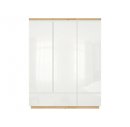 Šatní skříň ERLA SZF3D2S, bílá/dub minerva/bílý lesk