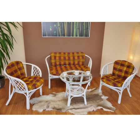 Ratanová sedací souprava Bahama velká bílá, polstr okrový Ratanová sedací souprava Bahama velká bílá, polstr okrový