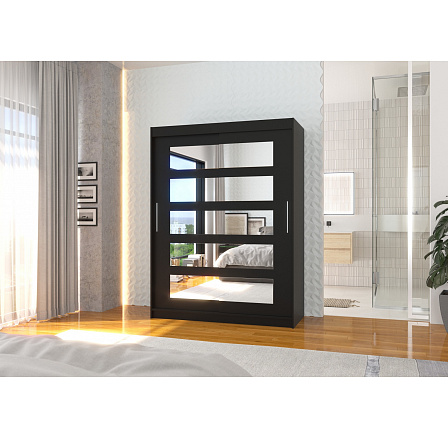 Posuvná skříň se zrcadlem MURANI 150 Černá+Černá