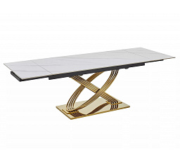 Jídelní stůl HERMES II 160(240)x90cm, Efekt bílého mramoru/Zlatá