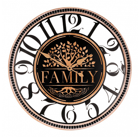Hodiny nástěnné - pr. 60 cm, dřevo a kov, strom života "Family"