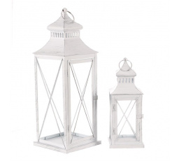 Lucerna kovová - čtyřboká, bílá, cena za sadu 2 ks