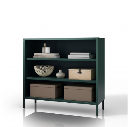 Nízký kovový regál lahvově zelený Moderní LUCA, 1000 x 900 x 350 mm