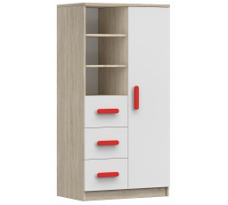 Regál 80 3S1D SMYK III - 05, Dub Sonoma/Bílá/Červená