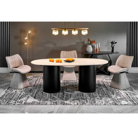 JULIUS oválný stůl, deska - světlý travertin, nohy - černé (3p=1ks)