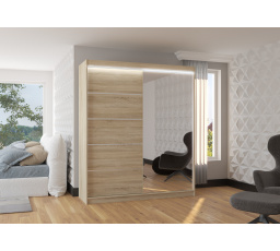 Posuvná skříň se zrcadlem a LED osvětlením CARO 180 Sonoma+Sonoma