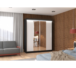 Posuvná skříň se zrcadlem a LED osvětlením DALLAS 180 Černá+Bílá