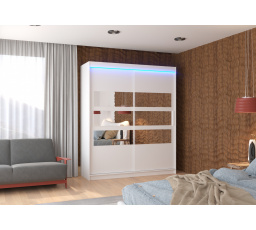 Posuvná skříň se zrcadlem a LED osvětlením TOLEDO 180 Bílá+Bílá