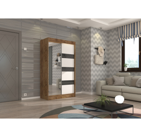 Šatní skříň s posuvnými dveřmi, zrcadlem a lacobelem TOURA 120 Craft+White