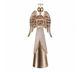 Anděl kovový - 42 cm, se srdcem v rukou, zlatý