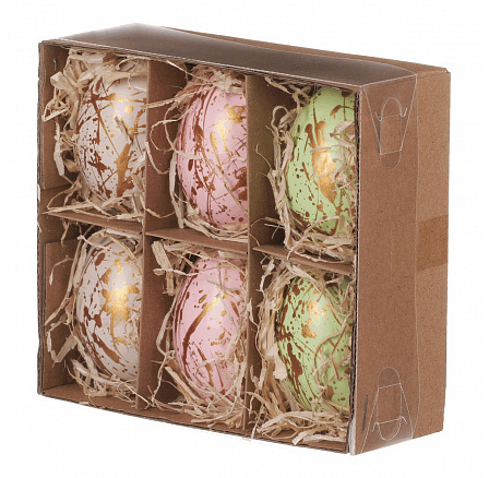 Malovaná vajíčka, zlatý dekor, pravá slepičí, cena za 6 ks v krabičce