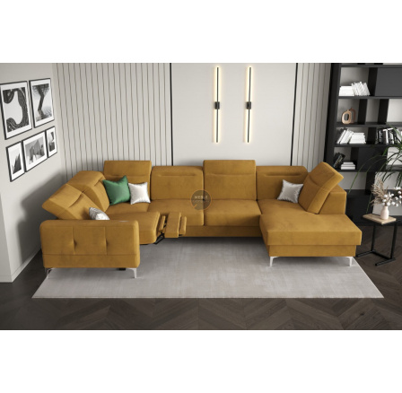 Rohová sedací souprava MALIBU MAX II s funkcí spaní a relaxací 180x350x182 cm - žlutá, levá strana