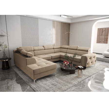 Rohová sedací souprava ORION MAX I s funkcí spaní 225X350X255 cm - béžová, pravá