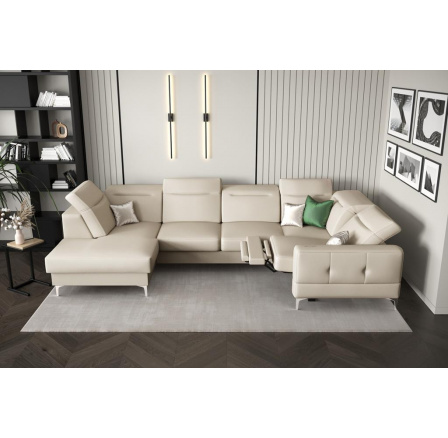 Rohová sedací souprava MALIBU MAX II , relax 180x350x182 cm přírodní kůže - Kůže ecru, Pravá strana