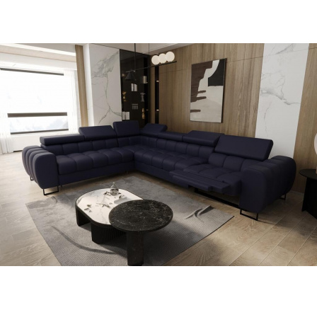 Rohová sedací souprava ASPEN MAX , relax přírodní kůže průměr 30x260 cm - Modrá kůže, levá