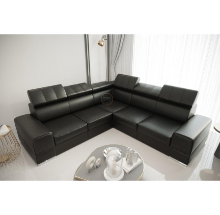 Rohová sedací souprava ROYAL MAX 286x286 přírodní kůže - černá kůže , pravá
