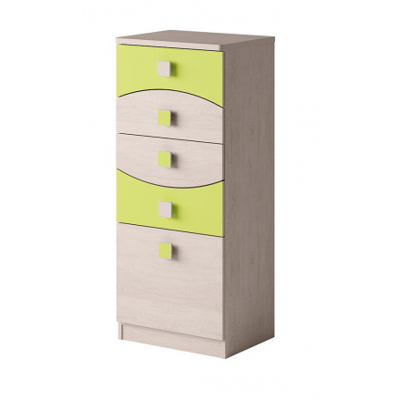 Komoda TENUS TK5SZ T-06, dub santana/zelená