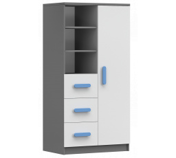 Regál 80 3S1D SMYK II - 05, Šedá/Bílá/Modrá
