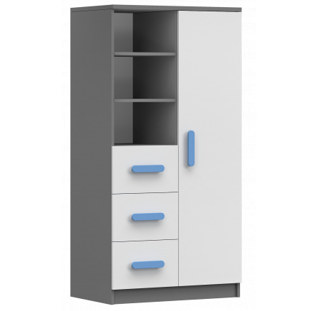Regál 80 3S1D SMYK II - 05, Šedá/Bílá/Modrá Regál 80 3S1D SMYK II - 05, Šedá/Bílá/Modrá