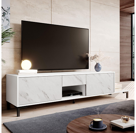 TV komoda MARMO 2D1S1K, bílá / bílý mramor